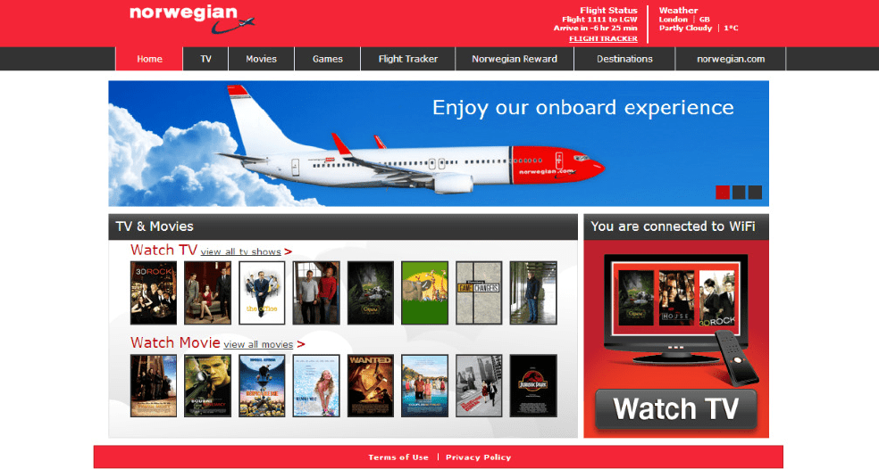 Norwegian first airline in Europe to offer in-flight movie and TV&nbsp;rentals.