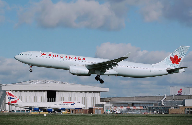 Author: Adrian Pingstone Air Canada Airbus A330-300 (registration C-GHKR) lands at London Heathrow Airport, England.