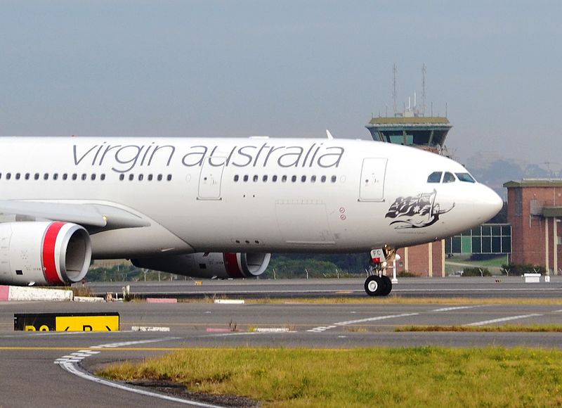 Virgin Australia A330 VH-XFC just arrived in Sydney, turning towards the domestic terminal. Author: Simon_sees
