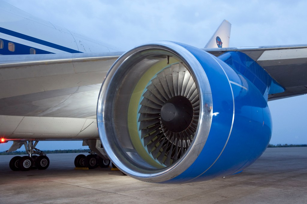 PW4000 Advantage70 Flight Testing. Dusk shot on wing not running.