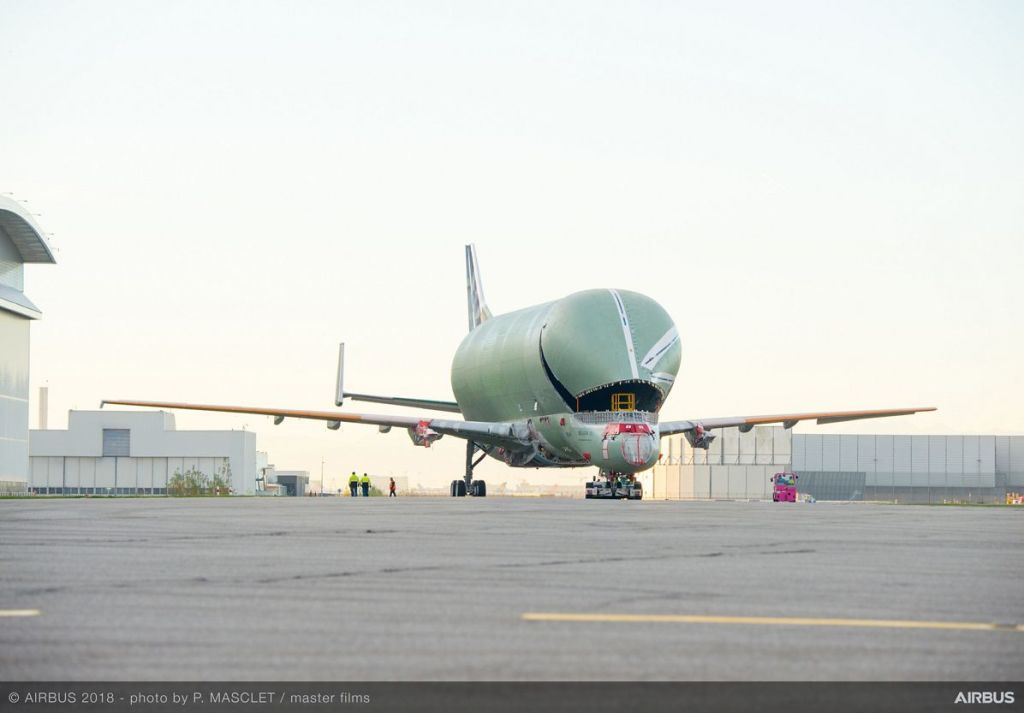 First BelugaXL transporter rolls off assembly&nbsp;line.